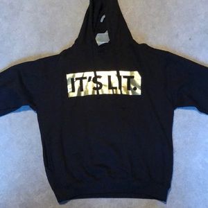 Mens hoodie with “its lit” design on front.